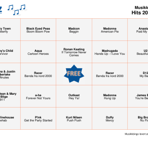 Hits 2000-2009 Musikk Bingo 75 bingobrett