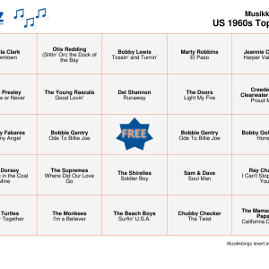 US 1960s Top Songs Musikk Bingo 75 bingobrett