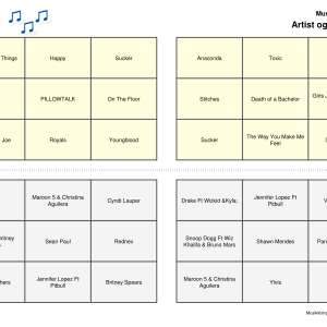 Artist og Sang Vol 4 Musikk Bingo Quiz 30 bingobrett