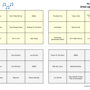 Artist og Sang Vol 7 Musikk Bingo Quiz 30 bingobrett