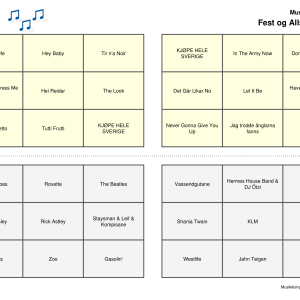 Fest og Allsang Vol 10 Musikk Bingo Quiz 30 bingobrett