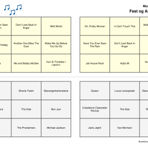 Fest og Allsang Vol 3 Musikk Bingo Quiz 30 bingobrett