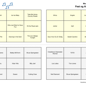 Fest og Allsang Vol 4 Musikk Bingo Quiz 30 bingobrett