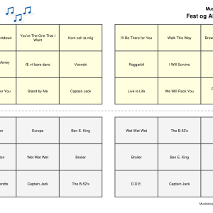 Fest og Allsang Vol 6 Musikk Bingo Quiz 30 bingobrett