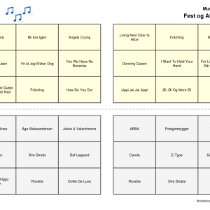 Fest og Allsang Vol 7 Musikk Bingo Quiz 30 bingobrett