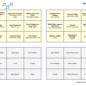 Remakes Musikk Bingo Quiz 30 bingobrett