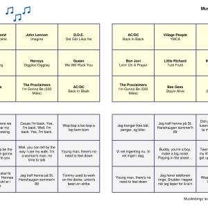 Sangtekster Musikk Bingo Quiz 30 bingobrett