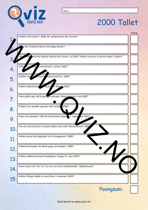 Quiz - 2000 tallet - spørsmål