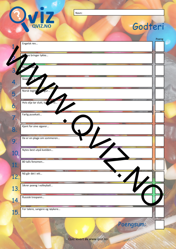 Quiz - Godteri - Spørsmål
