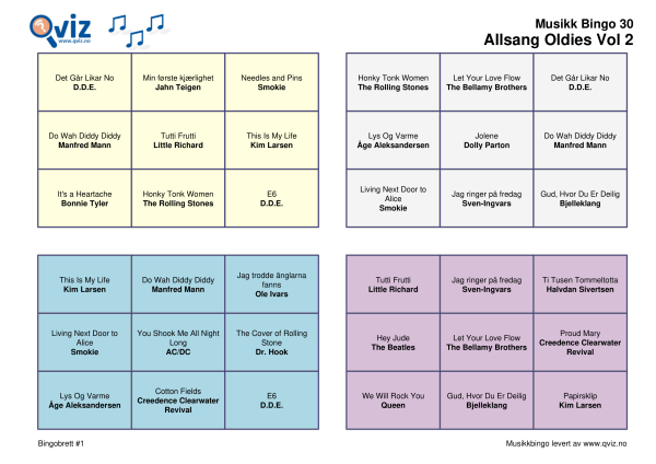 Allsang Oldies - Musikk Bingo - Bilde 4