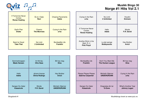 Norge #1 Hits Vol 2 - Musikk Bingo - Bilde 2