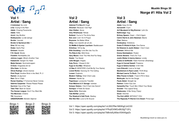 Norge #1 Hits Vol 2 - Musikk Bingo - Bilde 9