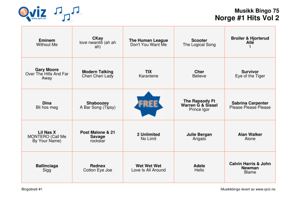 Norge #1 Hits Vol 2 - Musikk Bingo - Bilde 16