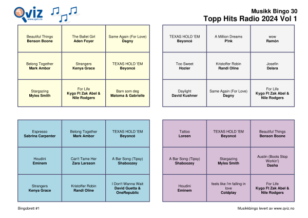 Topp Hits Radio 2024 - Musikk Bingo - Bilde 2