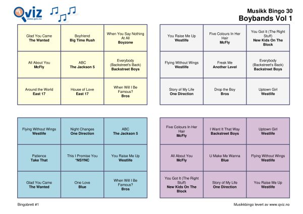 Boybands - Musikk Bingo - Bilde 2