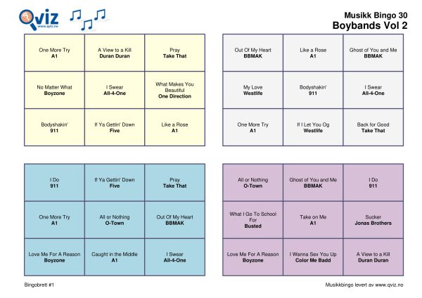 Boybands - Musikk Bingo - Bilde 4