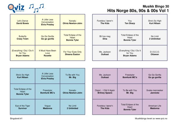 Hits Norge 80s, 90s & 00s - Musikk Bingo - Bilde 2