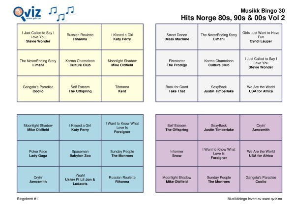 Hits Norge 80s, 90s & 00s - Musikk Bingo - Bilde 4