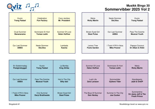 Sommervibber 2025 - Musikk Bingo - Bilde 4