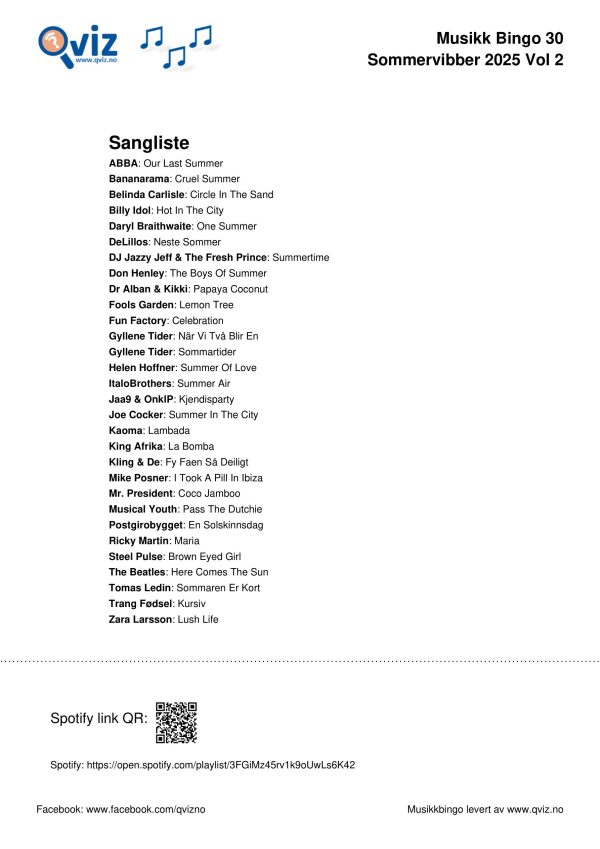 Sommervibber 2025 - Musikk Bingo - Bilde 5