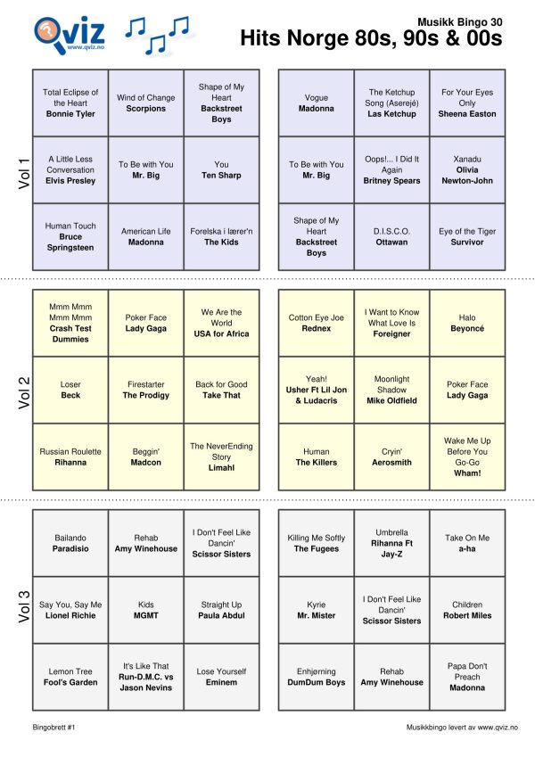 Hits Norge 80s, 90s & 00s - Musikk Bingo - Bilde 8
