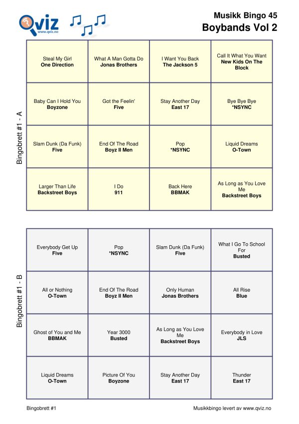 Boybands - Musikk Bingo - Bilde 12