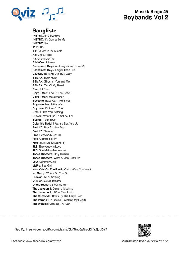 Boybands - Musikk Bingo - Bilde 13