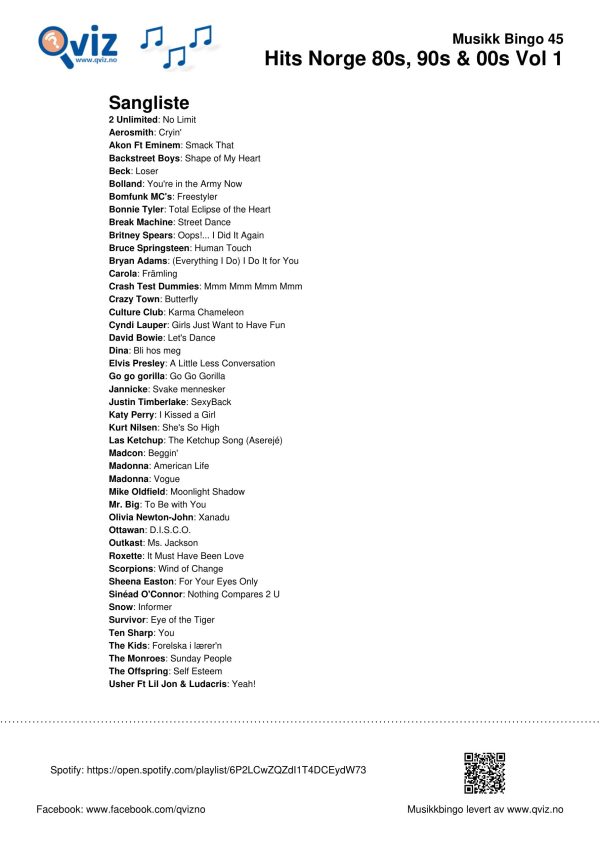 Hits Norge 80s, 90s & 00s - Musikk Bingo - Bilde 11