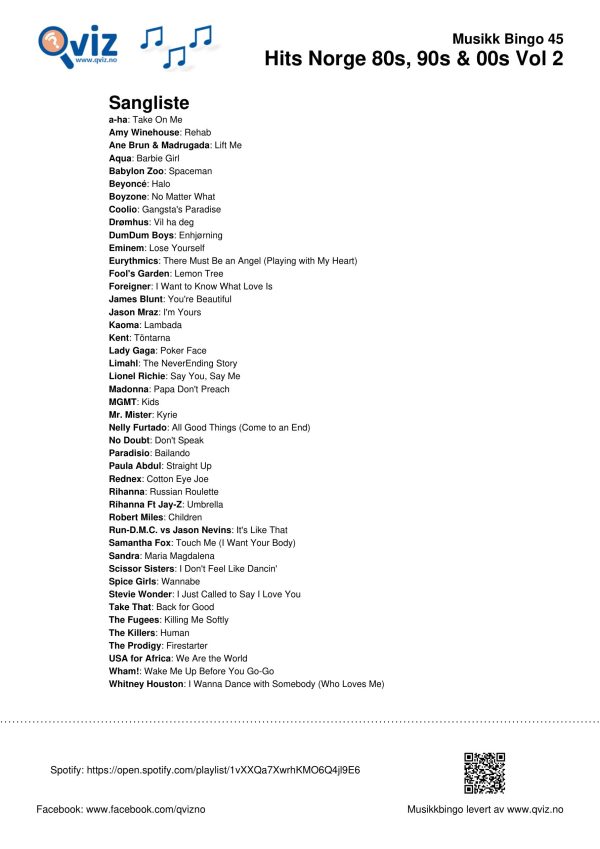 Hits Norge 80s, 90s & 00s - Musikk Bingo - Bilde 13