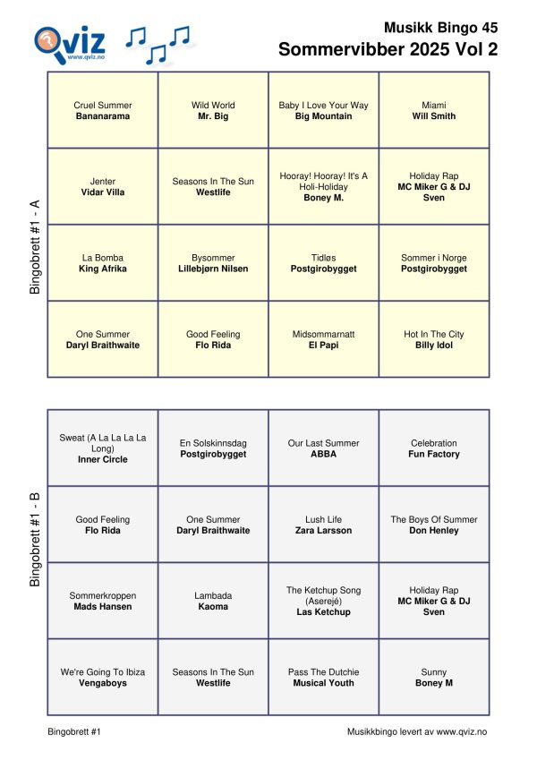 Sommervibber 2025 - Musikk Bingo - Bilde 12