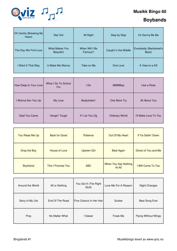 Boybands - Musikk Bingo - Bilde 14