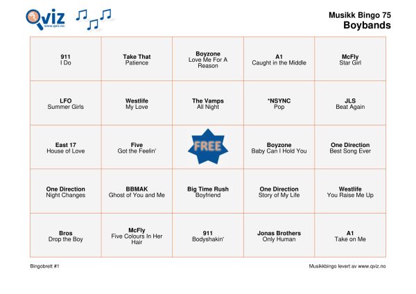 Boybands - Musikk Bingo - Bilde 16