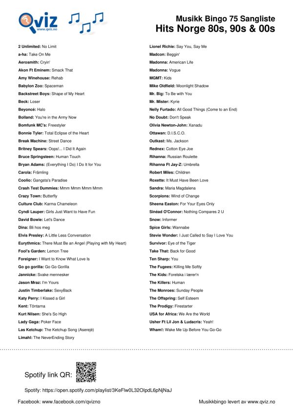 Hits Norge 80s, 90s & 00s - Musikk Bingo - Bilde 17