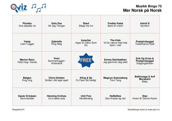 Mer Norsk på Norsk - Musikk Bingo - Bilde 16