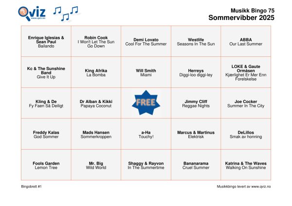 Sommervibber 2025 - Musikk Bingo - Bilde 16