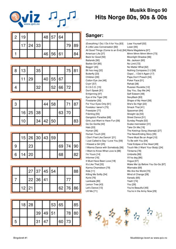 Hits Norge 80s, 90s & 00s - Musikk Bingo - Bilde 18
