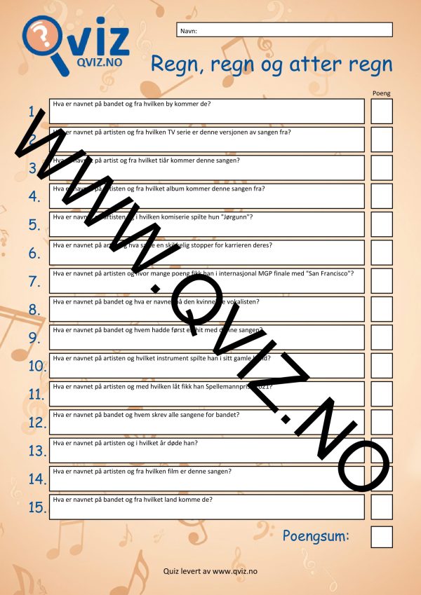 Regn, regn og atter regn - Musikk Quiz - Bilde 2