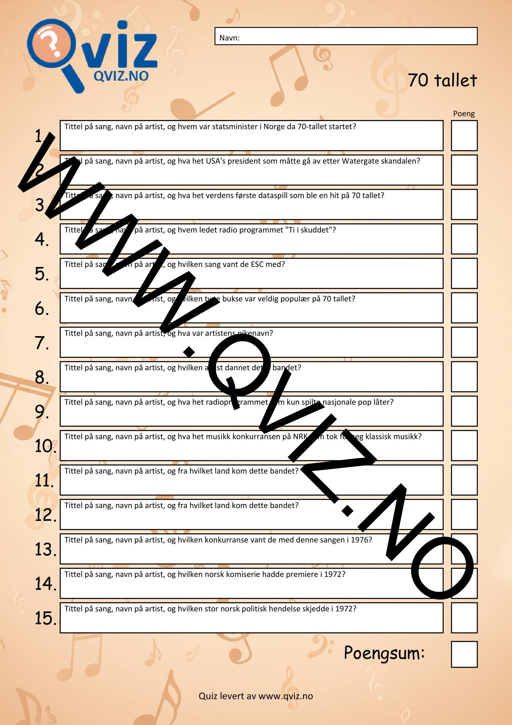 Musikk Quiz - 70 tallet - Bilde 2