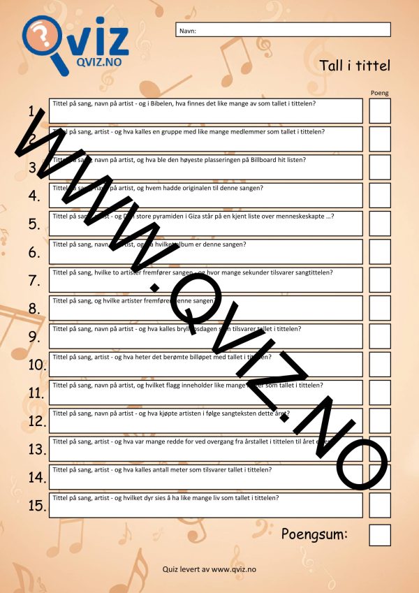 Musikk Quiz - Tall i tittel - Bilde 2