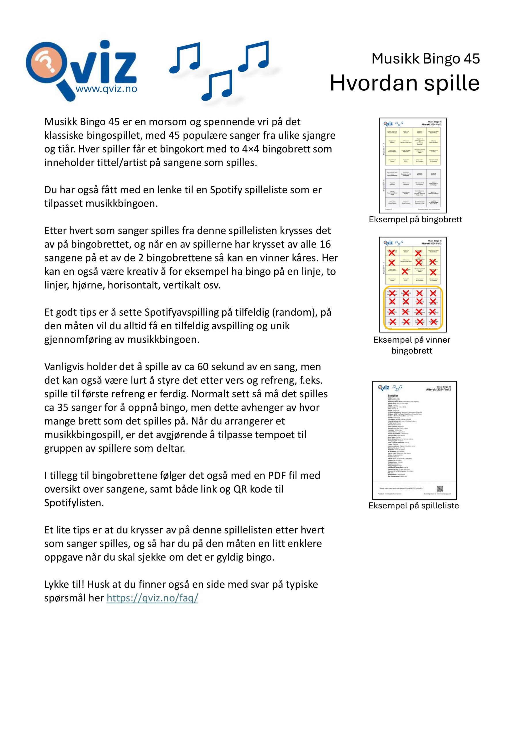 Instruksjonsguide for Musikk Bingo 45