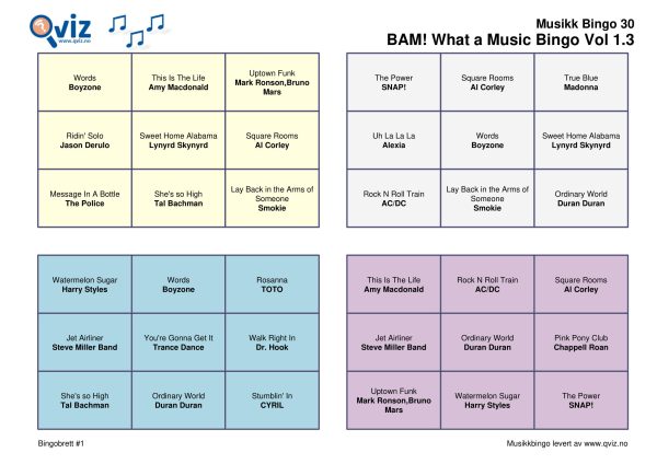 BAM! What a Music Bingo Vol 1 - Bilde 6