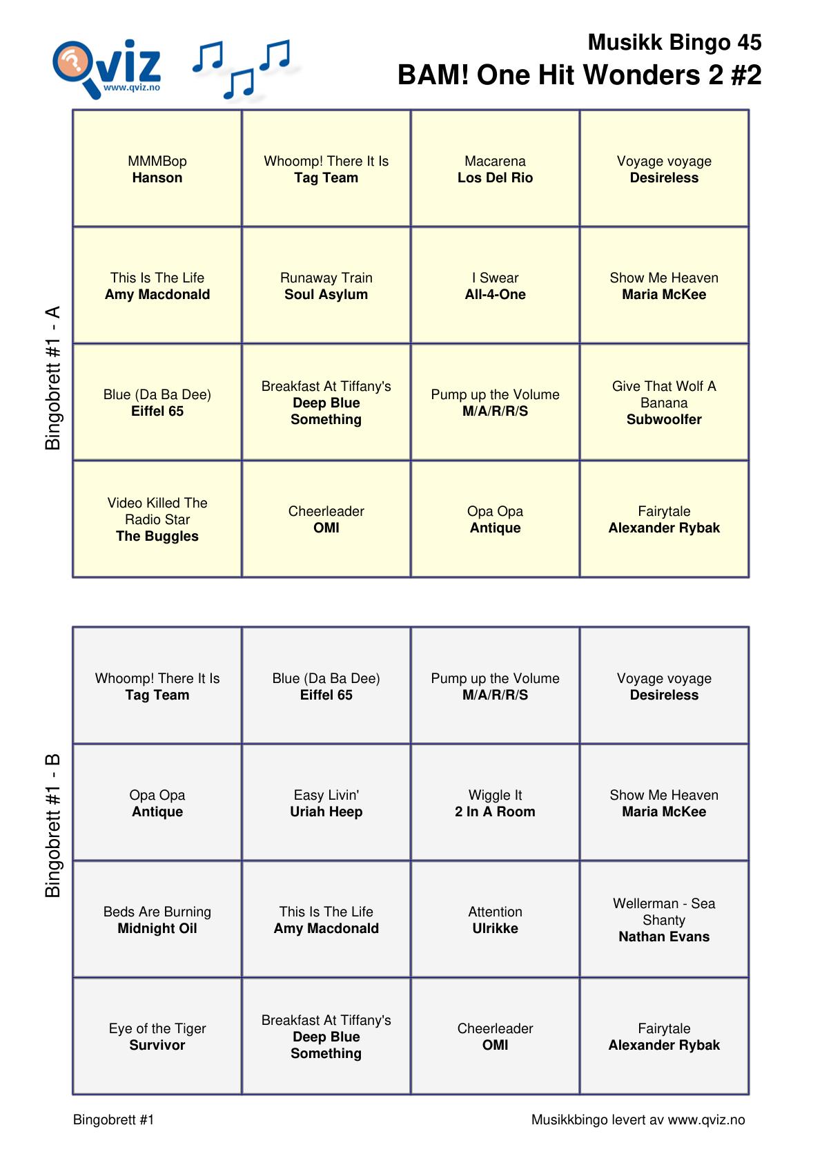 BAM! What a Music Bingo One Hit Wonders 2 - Bilde 9