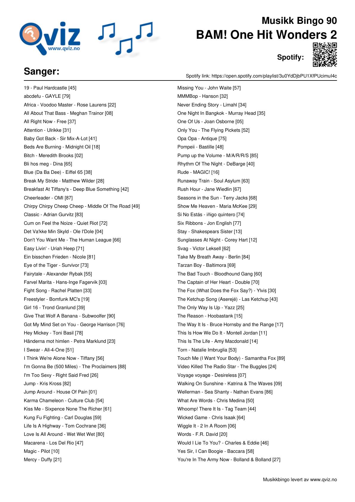 BAM! What a Music Bingo One Hit Wonders 2 - Bilde 2