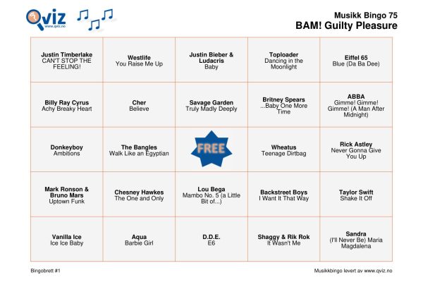 BAM! What a Music Bingo Guilty Pleasure - Bilde 5