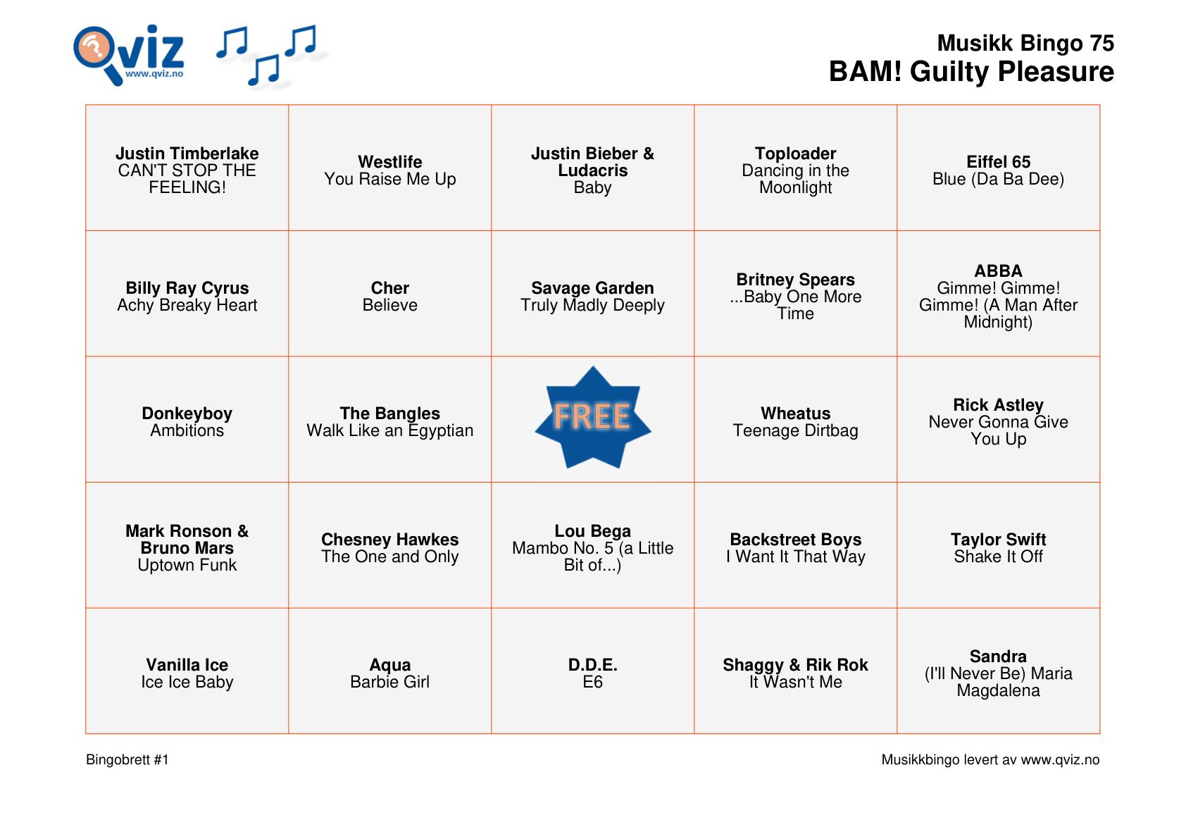 BAM! What a Music Bingo Guilty Pleasure - Bilde 5