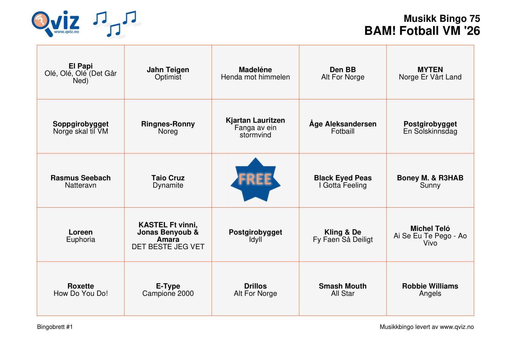 BAM! What a Music Bingo Fotball VM '26 - Bilde 5