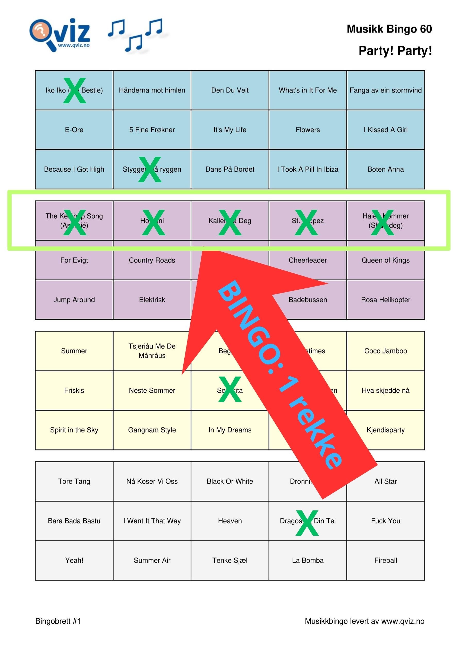Bingo med 1 rekke