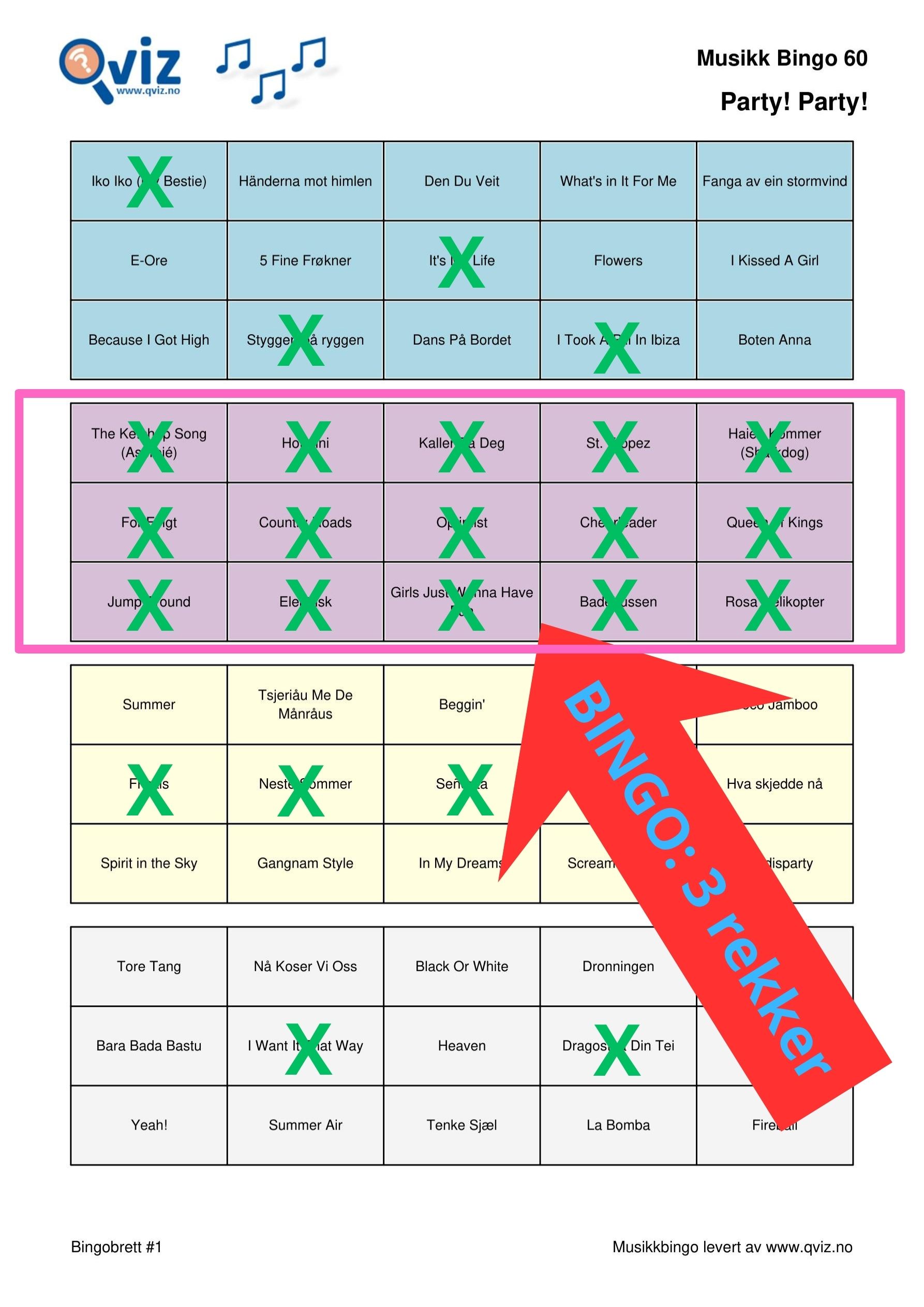 Bingo med 3 rekker (Fullt brett)