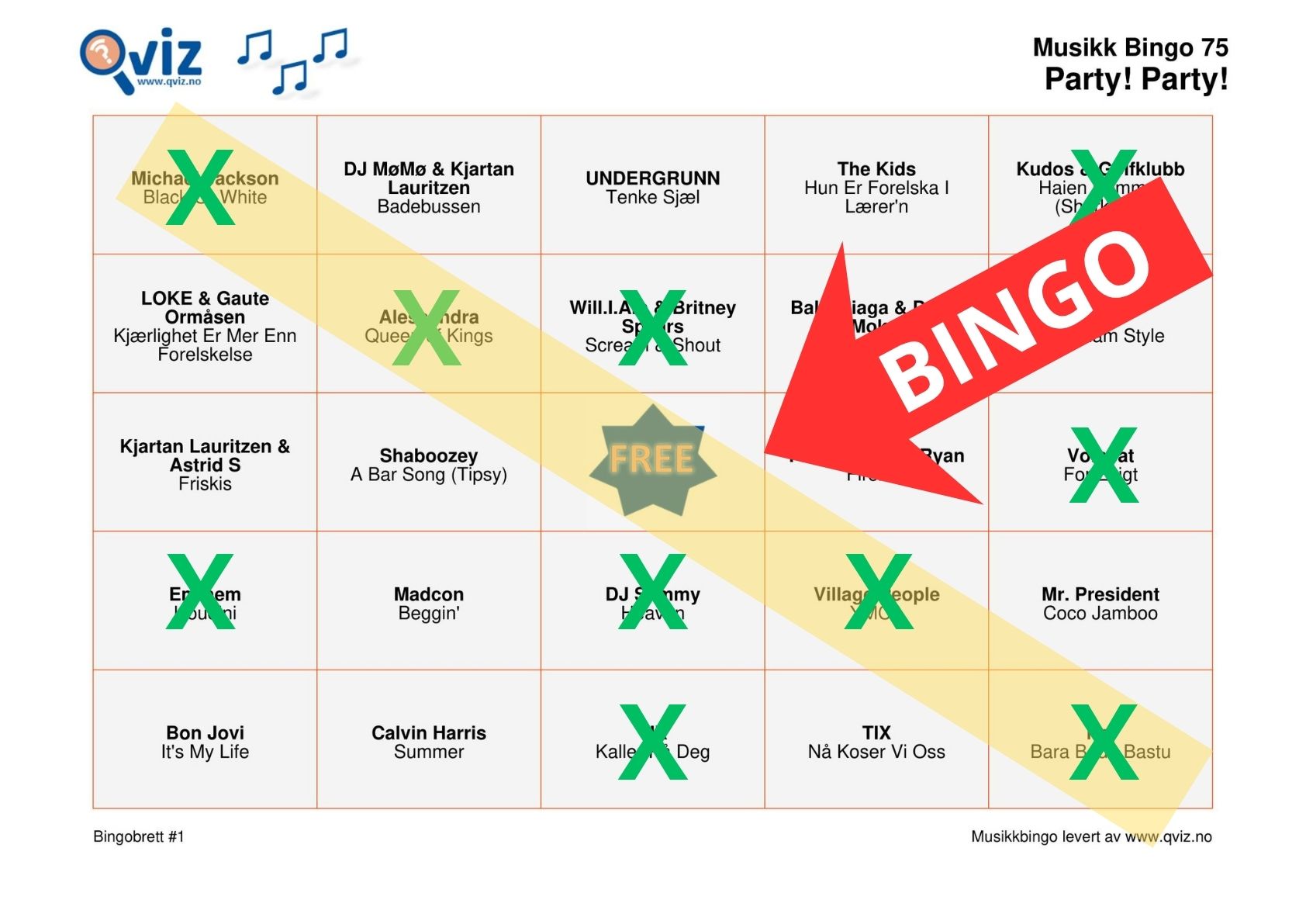Diagonal bingo fra hjørne til hjørne