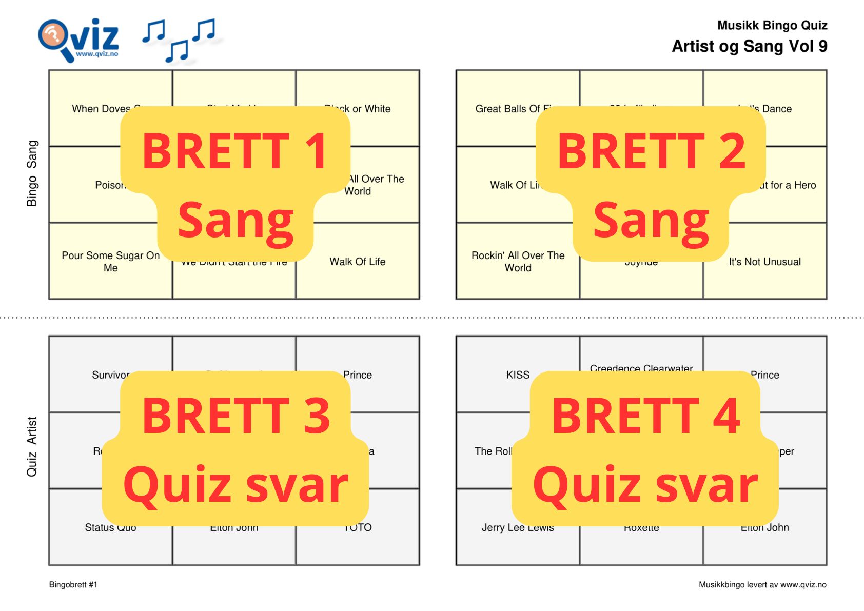 Oversikt over brett 1 og 2 øverst, og brett 3 og 4 nederst